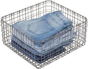 img 3 attached to 🧺 mDesign Farmhouse Metal Wire Storage Basket for Organizing Bedrooms - Holds Shirts, Purses, Leggings, Scarfs, Hats - 12" x 12" - Graphite