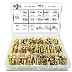 img 1 attached to Complete Grade 8 Hex Cap Bolts Screws, Nuts, Washers, Lock Washers Assortment Kit - 380 Pieces for Industrial & DIY Projects!