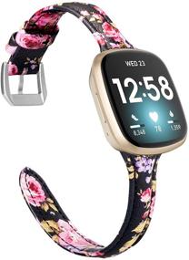 img 4 attached to 🏻 Ремешок Moolia Fitbit Versa 3 для женщин - тонкий ремешок с верхнесортной натуральной тонкой кожей, черный розовый - стильный заменяемый браслет для умных часов Versa 3