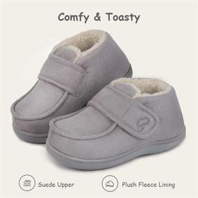 img 2 attached to Suede House Slippers for Boys and Girls - Comfy Kids Shoes with Adjustable Hook and Loop by EverFoams