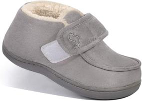 img 4 attached to Suede House Slippers for Boys and Girls - Comfy Kids Shoes with Adjustable Hook and Loop by EverFoams