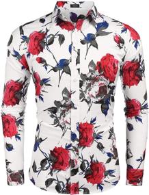 img 3 attached to COOFANDY Floral Sleeve Casual 01_White Men's Clothing for Shirts