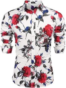 img 4 attached to COOFANDY Floral Sleeve Casual 01_White Men's Clothing for Shirts