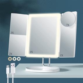 img 4 attached to 💄 TOUCHBeauty Trifold Makeup Mirror with Lights, 1/2/3/7X Magnification, Lighted Vanity Mirror offering 3 Color Temperatures - TB-1971B