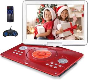 img 4 attached to Large Swivel Screen Portable DVD Player - 16.9&#34; with 5 Hrs Rechargeable Battery, USB SD Card Support, Car Charger - Red
