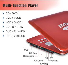 img 2 attached to Large Swivel Screen Portable DVD Player - 16.9&#34; with 5 Hrs Rechargeable Battery, USB SD Card Support, Car Charger - Red