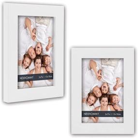 img 4 attached to 🖼️ NEXHOMMY 5x7 Picture Frames Set - Solid Wood Photo Frame (2 Pack, White) with Versatile Hanging and Display Options