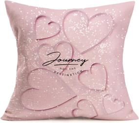 img 1 attached to 🌸 Pink Sweet Series: Journey Lettering Decorative Throw Pillow Covers - Set of 4 | 18x18 Square Pillowcases for Home Couch Bed | Summer Pillowslips in Pink Style