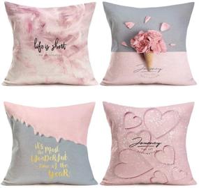 img 4 attached to 🌸 Pink Sweet Series: Journey Lettering Decorative Throw Pillow Covers - Set of 4 | 18x18 Square Pillowcases for Home Couch Bed | Summer Pillowslips in Pink Style