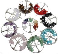 🌳 pamir tong wholesale 2-inch 9pcs gemstone chakra crystal tree of life pendant: elevate your jewelry making with healing stone pendants (mcg19) logo