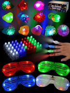 🎉 joyin 60pcs led glow in the dark toys with 44 led finger lights, 12 led flashing bumpy rings, and 4 flashing slotted shades glasses - perfect halloween party supplies for kids and adults! logo
