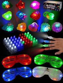 img 4 attached to 🎉 JOYIN 60Pcs LED Glow in the Dark Toys with 44 LED Finger Lights, 12 LED Flashing Bumpy Rings, and 4 Flashing Slotted Shades Glasses - Perfect Halloween Party Supplies for Kids and Adults!