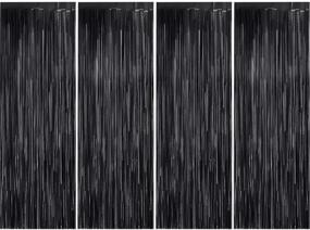 img 4 attached to 🎉 4-Pack Foil Curtain Backdrops for Wedding Birthday Christmas Halloween Parties - Metallic Tinsel, Matt Black Color