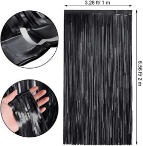 img 2 attached to 🎉 4-Pack Foil Curtain Backdrops for Wedding Birthday Christmas Halloween Parties - Metallic Tinsel, Matt Black Color