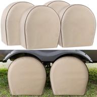 🚗 leader accessories 4-pack tire covers - 32"-34.5" diameter tires, heavy duty 600d oxford wheel covers with waterproof pvc coating - tire protectors for rv trailer camper car truck jeep suv wheel, tan logo