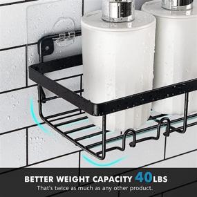 img 1 attached to 🚿 2-Pack MOFOROCO Shower Caddy Shelf Organizer with Hooks, Adhesive Black Bathroom Accessories Basket Shelves, Rustproof Stainless Steel, No Drilling Wall Mount Shower Storage Accessories with 2 Soap Dishes