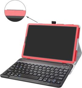 img 3 attached to 🔴 Galaxy Tab S5E 10.5 Keyboard Case - Slim PU Leather Cover with Removable Wireless Keyboard - Red