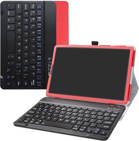 img 4 attached to 🔴 Galaxy Tab S5E 10.5 Keyboard Case - Slim PU Leather Cover with Removable Wireless Keyboard - Red