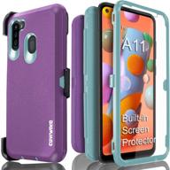 🔒 covrware tri series case for samsung galaxy a11 - full body armor shockproof cover with built-in screen protector, holster belt clip, and kickstand - purple logo