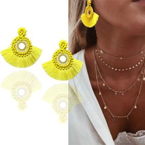 img 3 attached to Dotodo Tassel Hoop Earrings: Stylish Fringe Drop Earrings for Women Girls, Bohemian Fan Shape Dangle Hook Eardrops