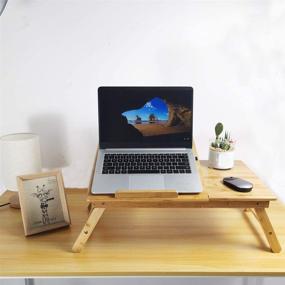 img 3 attached to 🌸 KKTONER Adjustable Bamboo Laptop Stand Lap Desk with Flower Pattern - Foldable Bed Tray for Breakfast, Serving, and Natural Home Decor