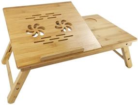 img 1 attached to 🌸 KKTONER Adjustable Bamboo Laptop Stand Lap Desk with Flower Pattern - Foldable Bed Tray for Breakfast, Serving, and Natural Home Decor
