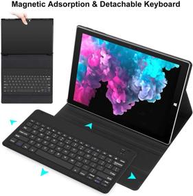 img 2 attached to CHESONA Microsoft Surface Pro 7 Case with Keyboard - Compatible with Surface Pro 6/5/4 Tablets - 12.3 inch Folio Stand, Detachable Wireless Type Cover - Black