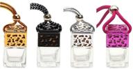 🚗✨ premium 4 pcs 8ml car hanging perfume diffuser with wooden caps - clear glass square car air freshener essential oil fragrance pendant bottle vials, including free 1 funnel & dropper logo