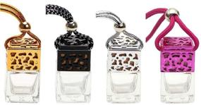 img 4 attached to 🚗✨ Premium 4 Pcs 8ml Car Hanging Perfume Diffuser with Wooden Caps - Clear Glass Square Car Air Freshener Essential Oil Fragrance Pendant Bottle Vials, Including FREE 1 Funnel & Dropper