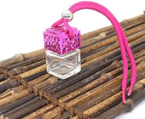 img 2 attached to 🚗✨ Premium 4 Pcs 8ml Car Hanging Perfume Diffuser with Wooden Caps - Clear Glass Square Car Air Freshener Essential Oil Fragrance Pendant Bottle Vials, Including FREE 1 Funnel & Dropper