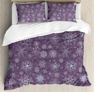 🍆 ambesonne eggplant duvet cover set: festive queen size bedding with violet christmas flowers, snowflakes, and swirls - decorative 3 piece set with 2 pillow shams logo