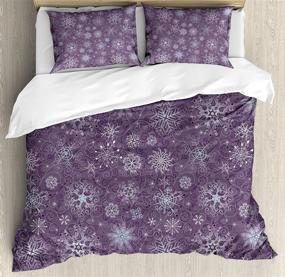 img 2 attached to 🍆 Ambesonne Eggplant Duvet Cover Set: Festive Queen Size Bedding with Violet Christmas Flowers, Snowflakes, and Swirls - Decorative 3 Piece Set with 2 Pillow Shams