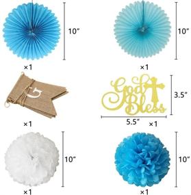 img 2 attached to 🎉 Blue Elegant Cross Paper Fan, Pom Poms, Lanterns, and Balloons Party Decoration Set - Ideal for Baptism, First Communion, Baby Shower, and Christening Events - God Bless Banner Cake Topper Included