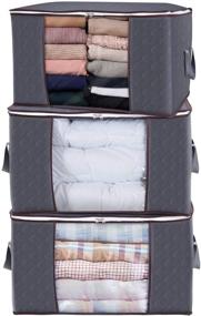 img 4 attached to 👕 Lifewit Large Capacity Clothes Storage Bag Organizer 3 Pack - Durable, Foldable & Stylish - Ideal for Comforters, Blankets, Bedding - 90L, Grey (with Reinforced Handle, Thick Fabric, Sturdy Zipper, Clear Window)