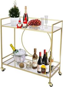 img 4 attached to 🍾 Stylish Large Gold Rolling Bar Cart with Mirrored Shelves & Lockable Wheels – Perfect for Kitchen, Club, Living Room | 36" L x 15" W x 37.5" H