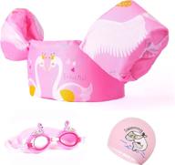 🏊 gokiddie swim jumper for girls & boys up to 55 lbs - puddle swim, jumper jackets, floaties, arm floats, puddle/paddle pal for 30-55 lbs kid with swimming goggles & cap for toddler, child - pink & blue logo