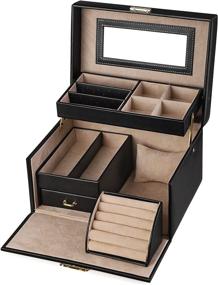 img 4 attached to 🎁 SONGMICS Jewelry Box: Lockable Mirrored Storage Case for Girls - Stylish Gift Idea, Black UJBC114