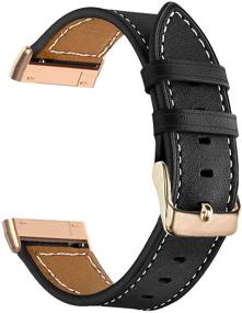 img 2 attached to LDFAS Leather Band 2-Pack for Fitbit Sense/Versa 3 - Women-Men Accessory Watch Straps with Rose Gold Metal Buckle - Brown+Black