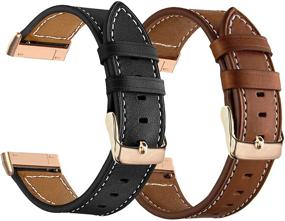 img 4 attached to LDFAS Leather Band 2-Pack for Fitbit Sense/Versa 3 - Women-Men Accessory Watch Straps with Rose Gold Metal Buckle - Brown+Black
