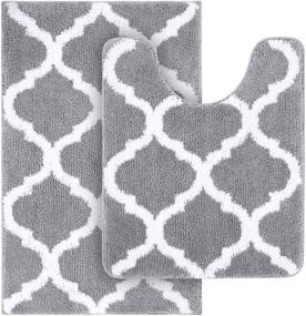 img 4 attached to 🛀 Olanly Bathroom Rugs Set 2 Piece - Microfiber Bath Shower Mat and U-Shaped Toilet Rug, Machine Wash & Dry, Non-Slip Absorbent Shaggy Bath Rug for Tub, Shower and Bath Room - Grey (20"x32"+20"x24")