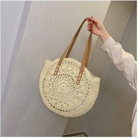 img 1 attached to Women's Handwoven Straw Round Corn Bags | Natural Chic Large Summer Beach Tote with Woven Handles | Straw Handbags for the Shoulder