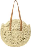 women's handwoven straw round corn bags | natural chic large summer beach tote with woven handles | straw handbags for the shoulder logo