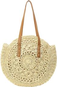 img 4 attached to Women's Handwoven Straw Round Corn Bags | Natural Chic Large Summer Beach Tote with Woven Handles | Straw Handbags for the Shoulder