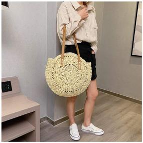 img 3 attached to Women's Handwoven Straw Round Corn Bags | Natural Chic Large Summer Beach Tote with Woven Handles | Straw Handbags for the Shoulder