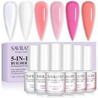 💅 saviland 5-in-1 nail builder gel set - 6 colorful brush-on base extension gels in bottles: clear, milky white, pink, nude, hard gel nail extension gel for nail extension, repair, and art decoration logo
