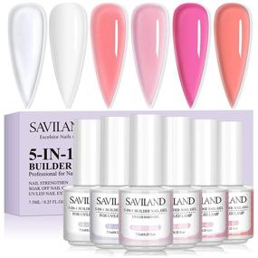 img 4 attached to 💅 Saviland 5-in-1 Nail Builder Gel Set - 6 Colorful Brush-on Base Extension Gels in Bottles: Clear, Milky White, Pink, Nude, Hard Gel Nail Extension Gel for Nail Extension, Repair, and Art Decoration
