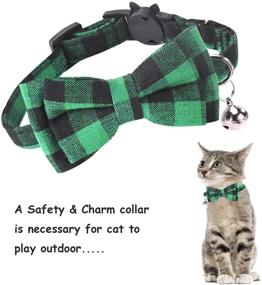 img 2 attached to 🐾 2 Pack Breakaway Cat Collars with Bell and Cute Bow Tie - Christmas Buffalo Plaid Design, Adjustable Safety Buckle - Ideal for Cats, Kittens, and Kitties