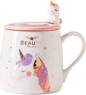 🦄 cute ceramic unicorn mug with lovely spoon - novelty coffee tea milk christmas gift for girls and magic unicorn lovers - 380ml capacity (pink) logo