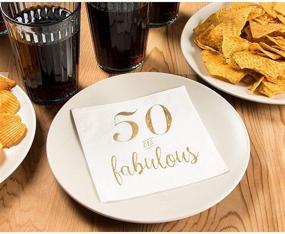 img 2 attached to 🎉 50 and Fabulous Party Supplies: Gold Foil White Paper Napkins - 50 Pack (5x5 In)