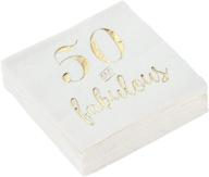 🎉 50 and fabulous party supplies: gold foil white paper napkins - 50 pack (5x5 in) logo